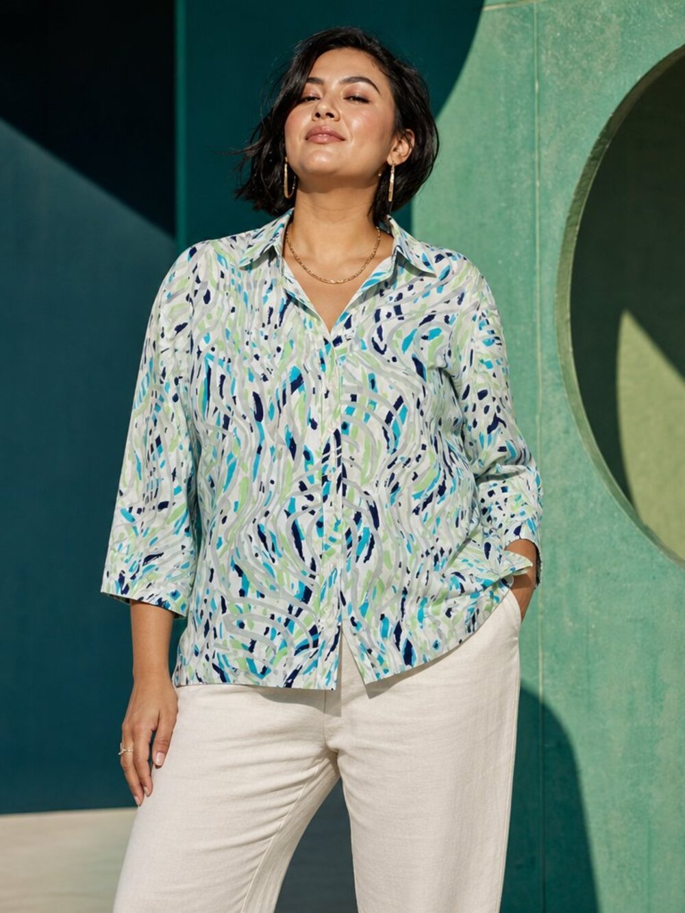Studio Works Abstract Brushstroke Blouse – Size Large Vintage 2000s